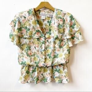 Vintage Floral Top  Kentucky Derby Top Blouse Cottagecore Women's Size 10